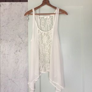 LF Millau Brand White Lace Silk Tunic Tank Blouse